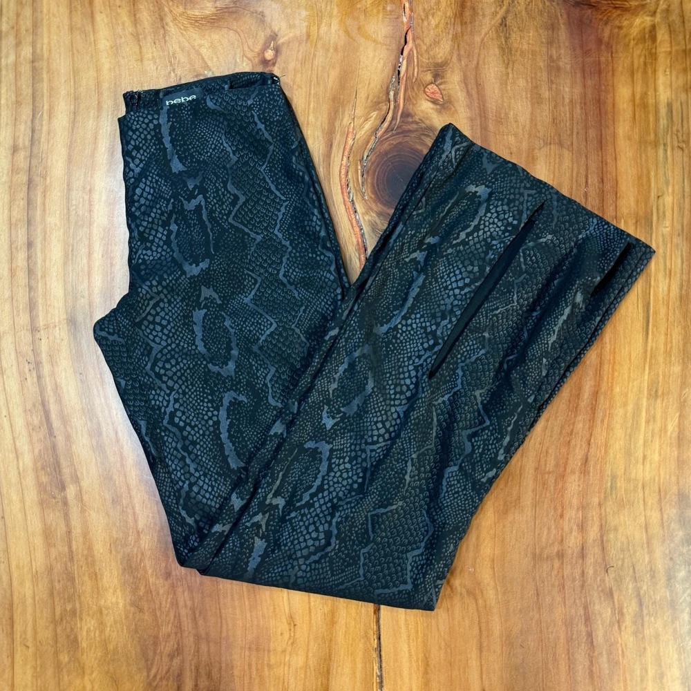 Vintage Y2K Bebe Women's Pants 6 Flare Low rise Snake Skin Print Slit leg EE14